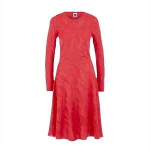 Missoni Long-Sleeve Fit and Flare Midi Knit Dress Coral